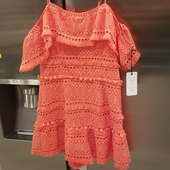 💕SAYLOR💕 Edith Lace Crochet PlaySuit Romper Coral Small S NWT - Picture 6 of 15